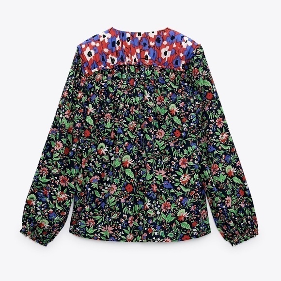 ZARA SHOULDER PAD PATCHWORK BLOUSE SIZE M - Picture 3 of 9